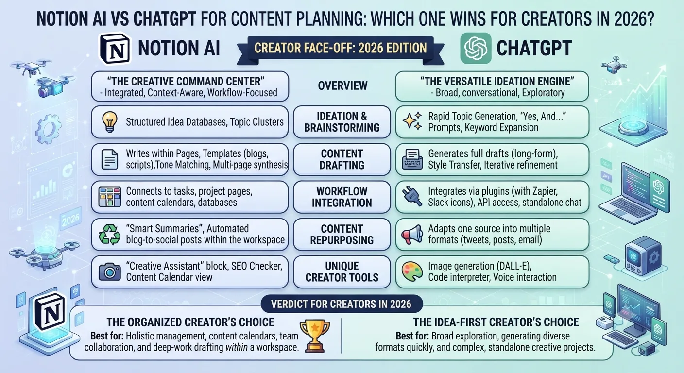 Notion AI vs ChatGPT for Content Planning: Which One Wins for Creators in 2026?