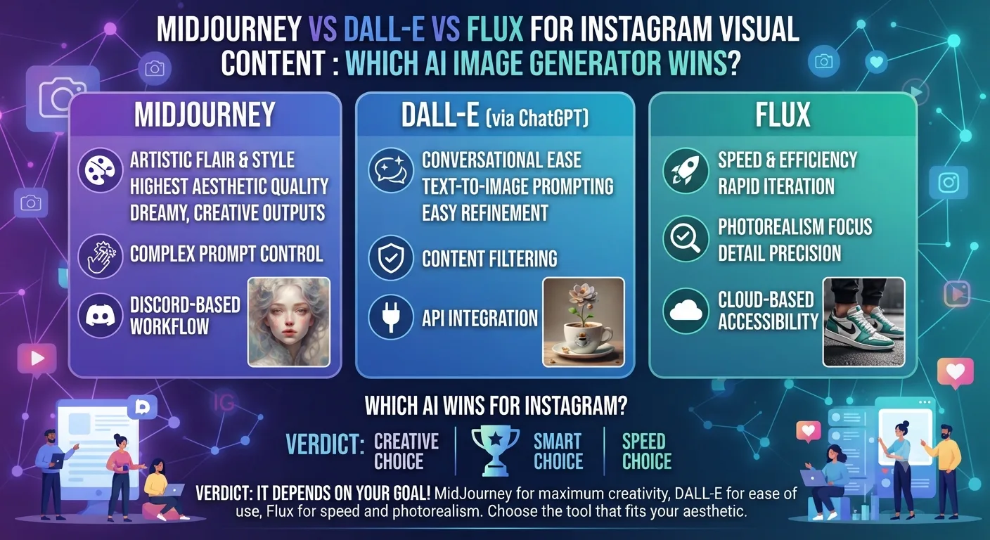 MidJourney vs DALL-E vs Flux for Instagram Visual Content: Which AI Image Generator Wins?