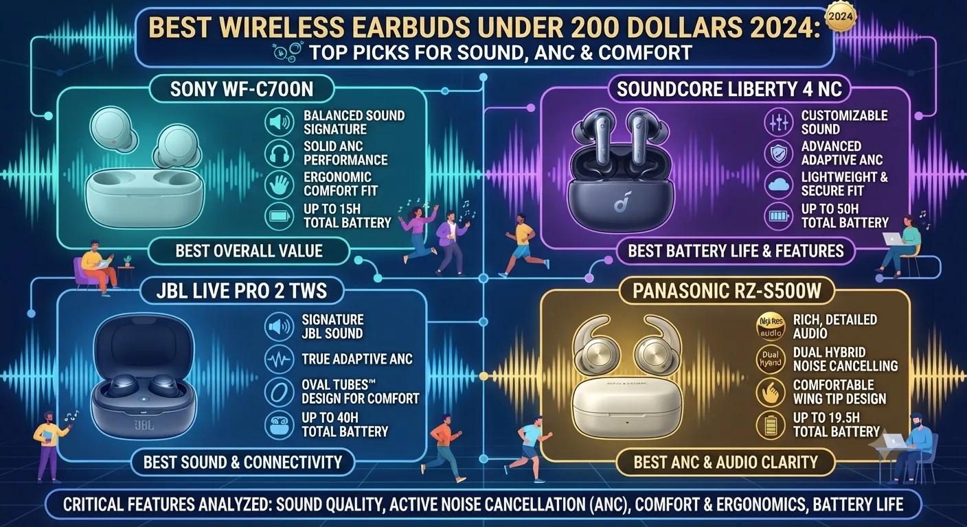 Best Wireless Earbuds Under 200 Dollars 2024: Top Picks for Sound, ANC Comfort