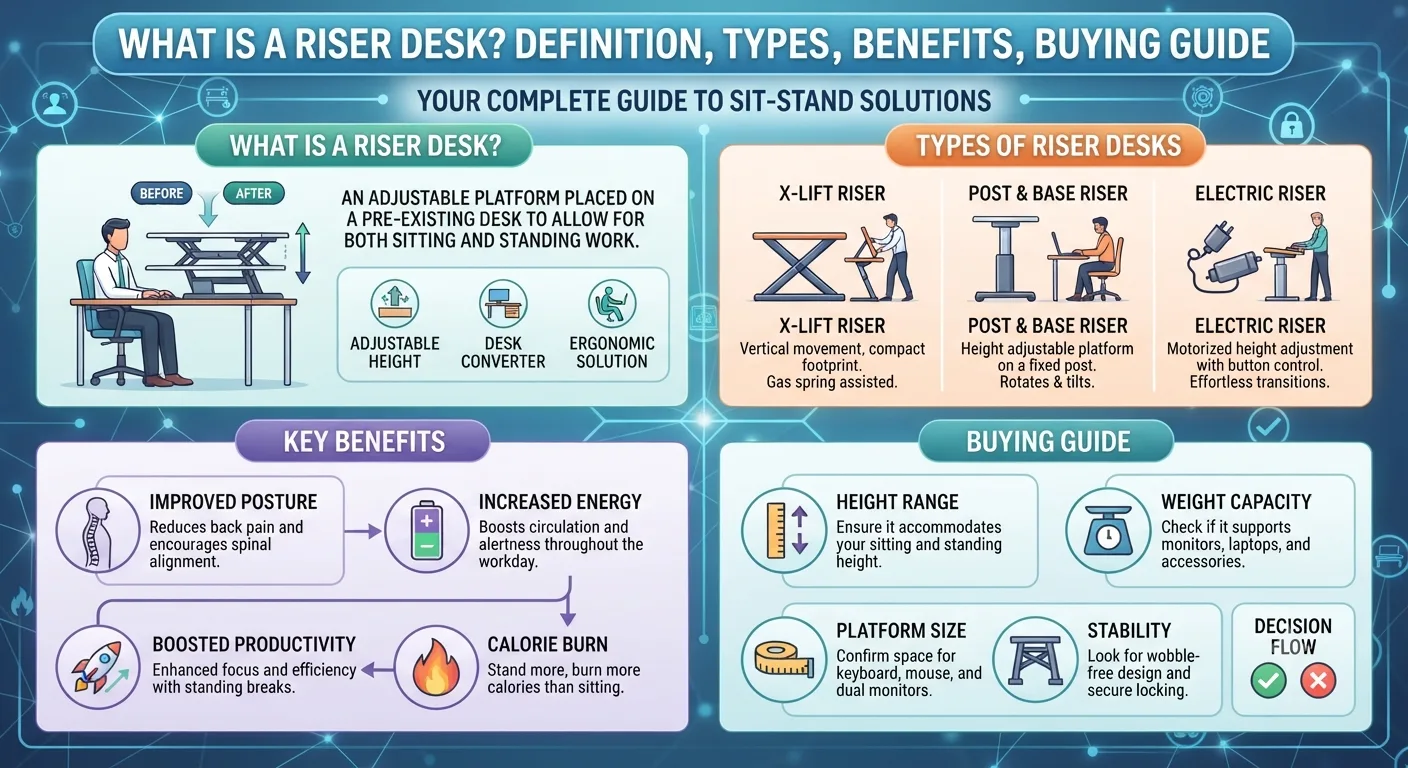 What Is a Riser Desk? Definition, Types, Benefits Buying Guide