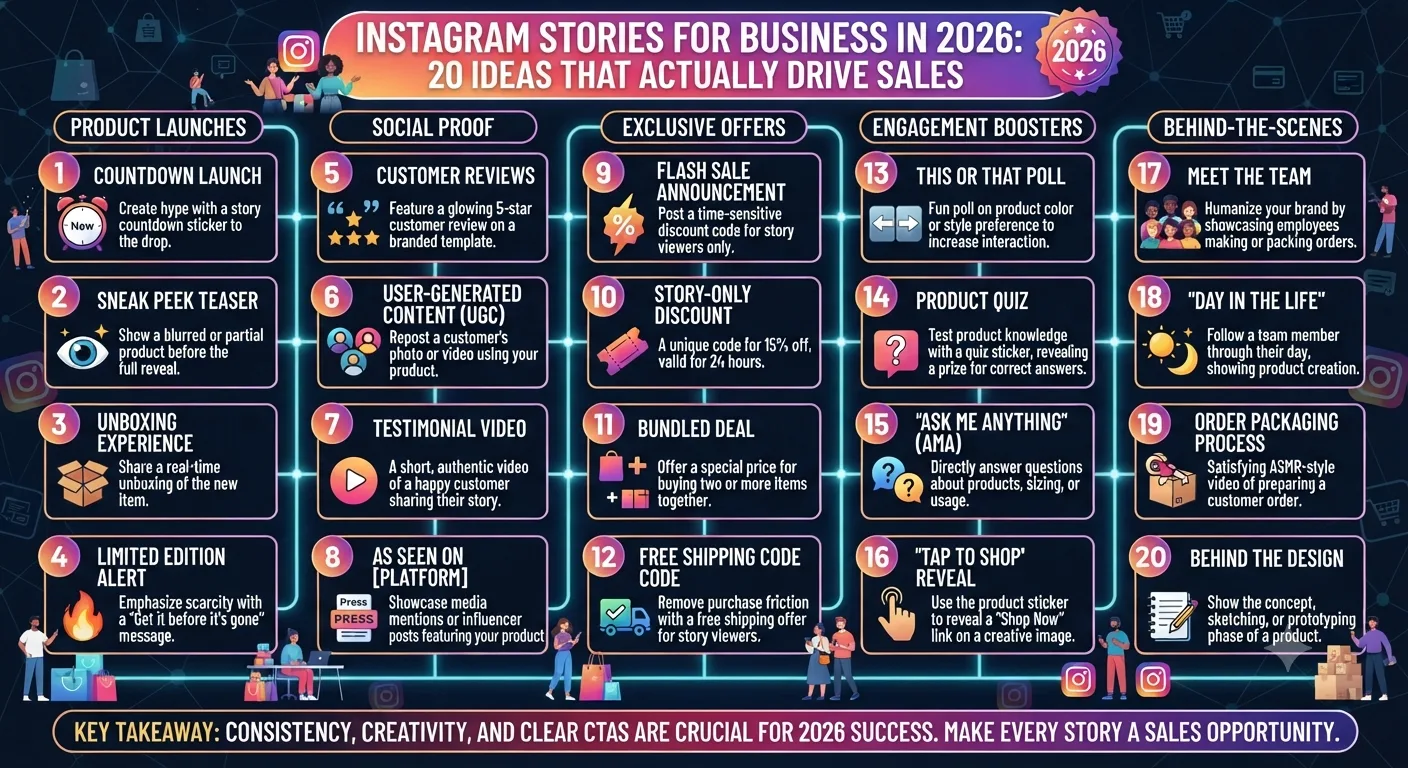 Instagram Stories for Business in 2026: 20 Ideas That Actually Drive Sales