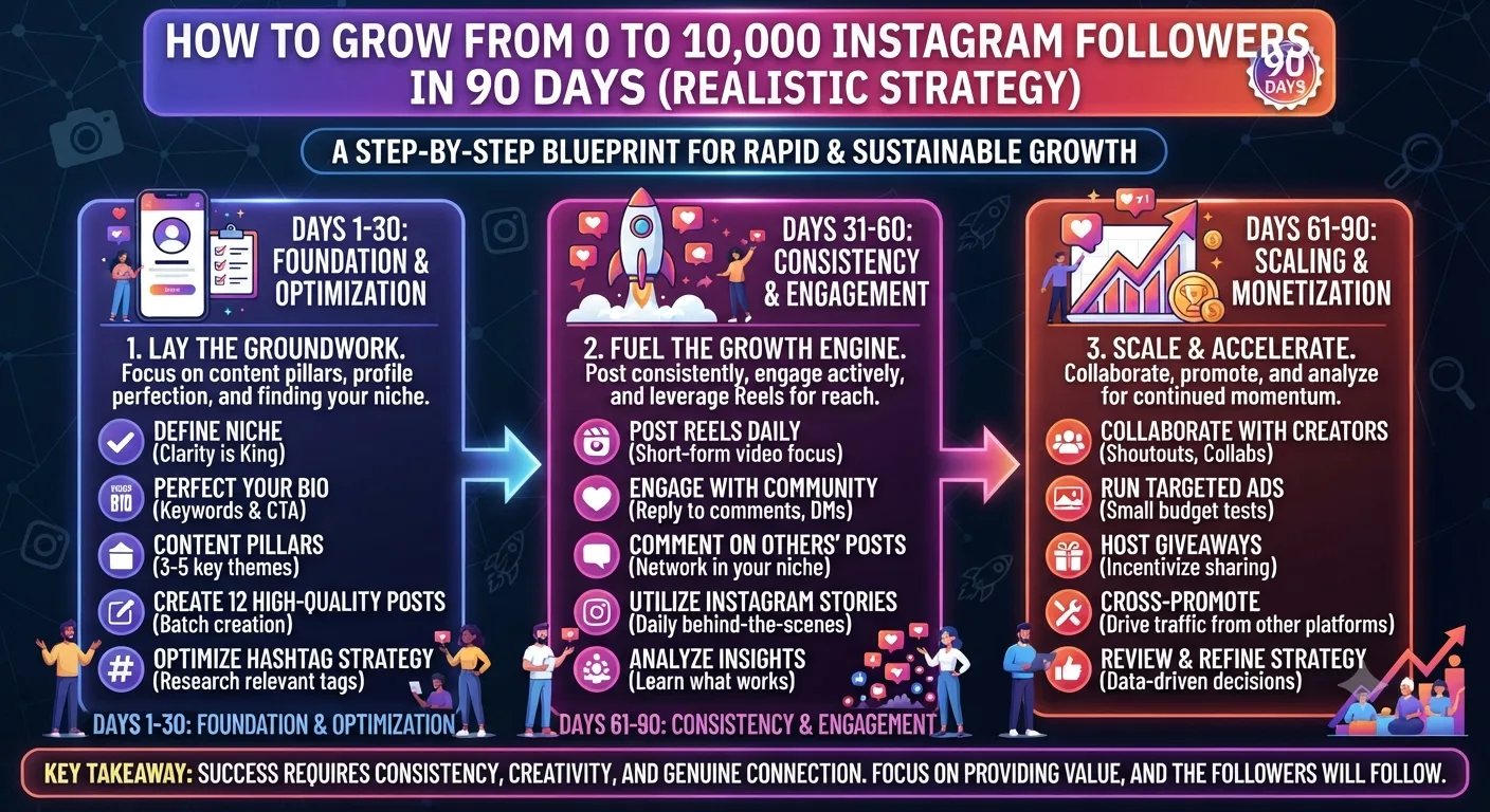 How to Grow from 0 to 10,000 Instagram Followers in 90 Days (Realistic Strategy)